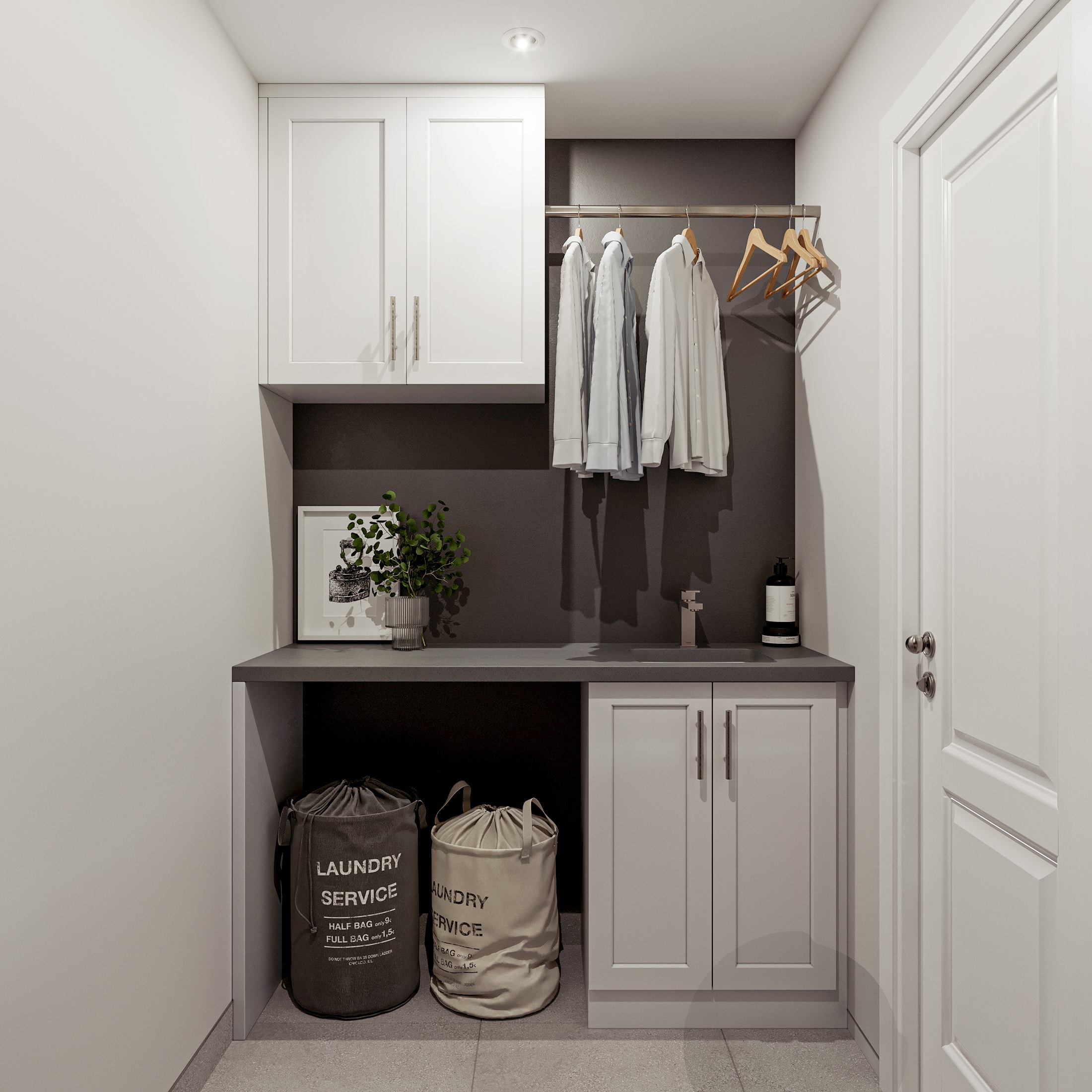 Closet and laundry with built-in storage