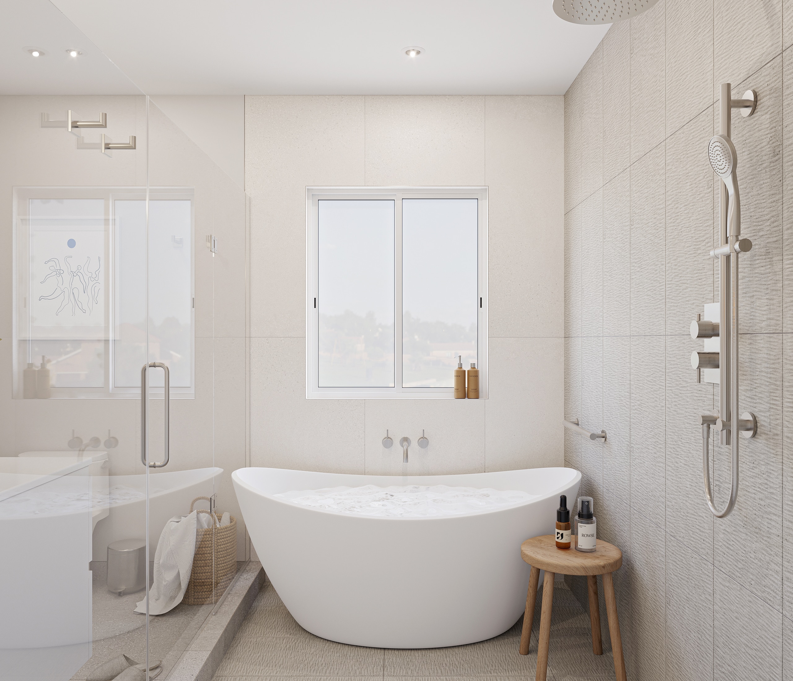 Concord bathroom — freestanding soaking tub beneath the window