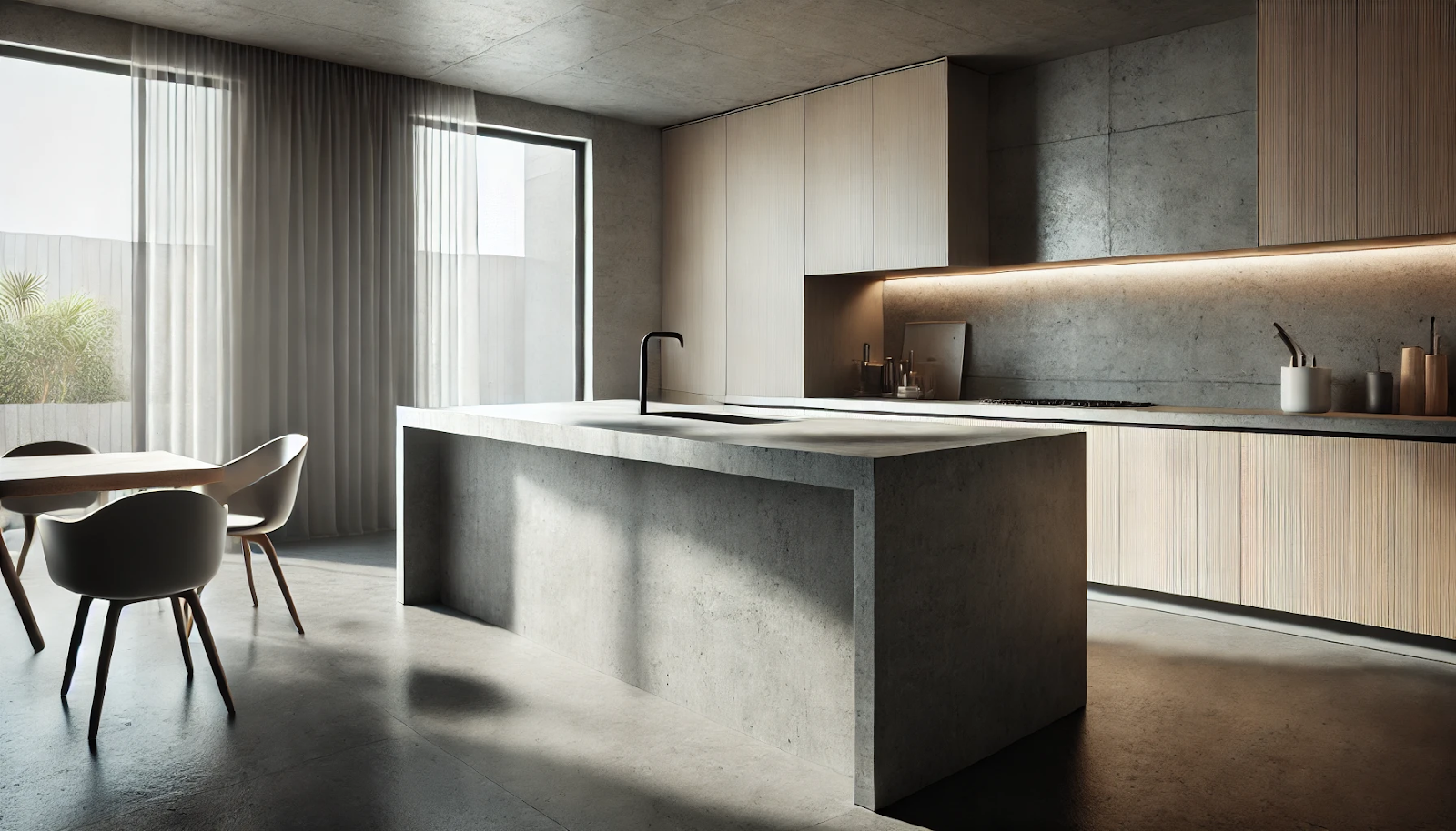 image of a kitchen island featuring a concrete countertop