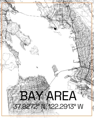 black and white map of the bay area