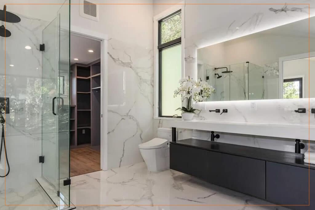 quartz bathroom remodel with minimalist aesthetic