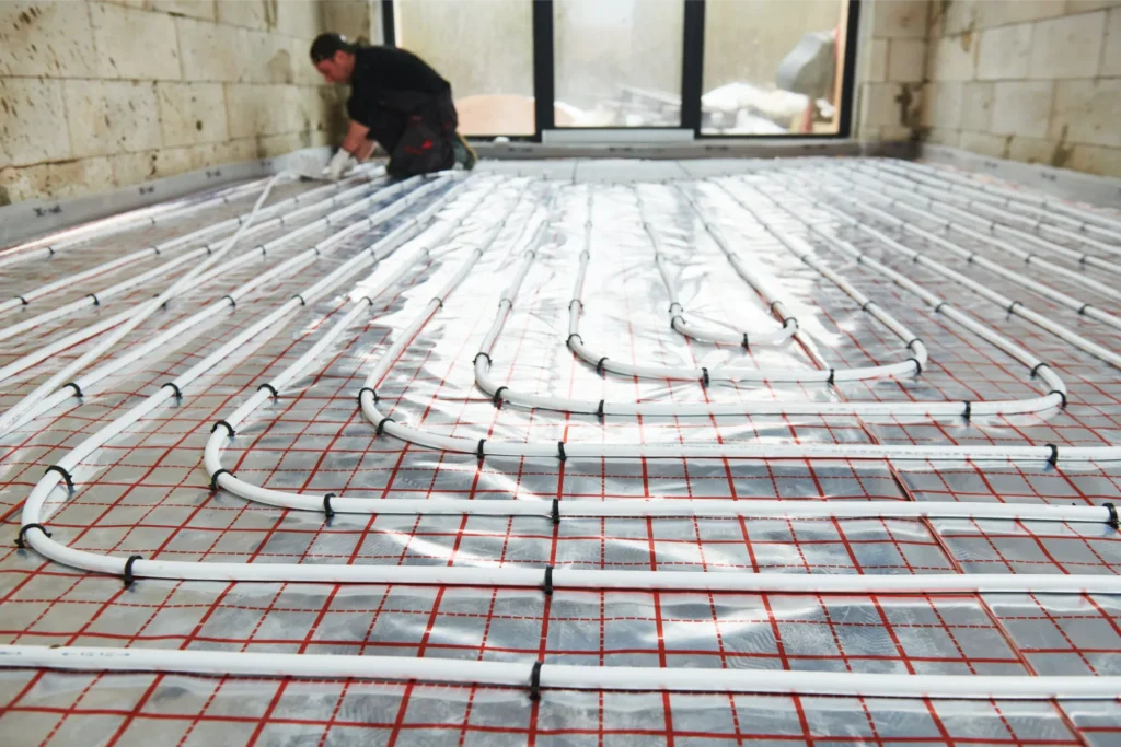 white piped underfloor heating system