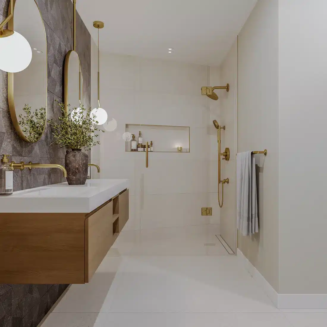 Piedmont guest bathroom remodel — glass walk-in shower and stone vanity