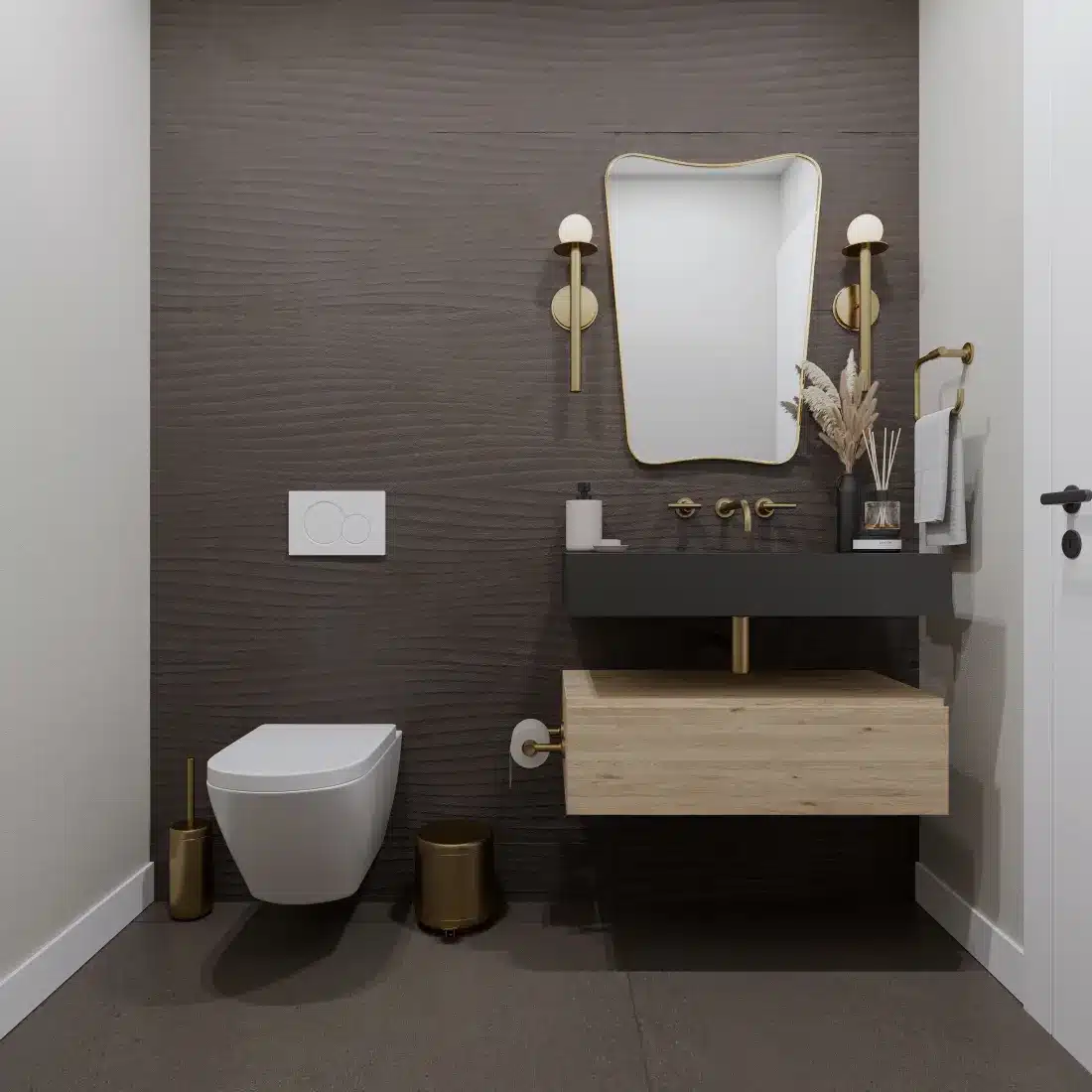 Piedmont powder room remodel — moody textured walls and floating vanity