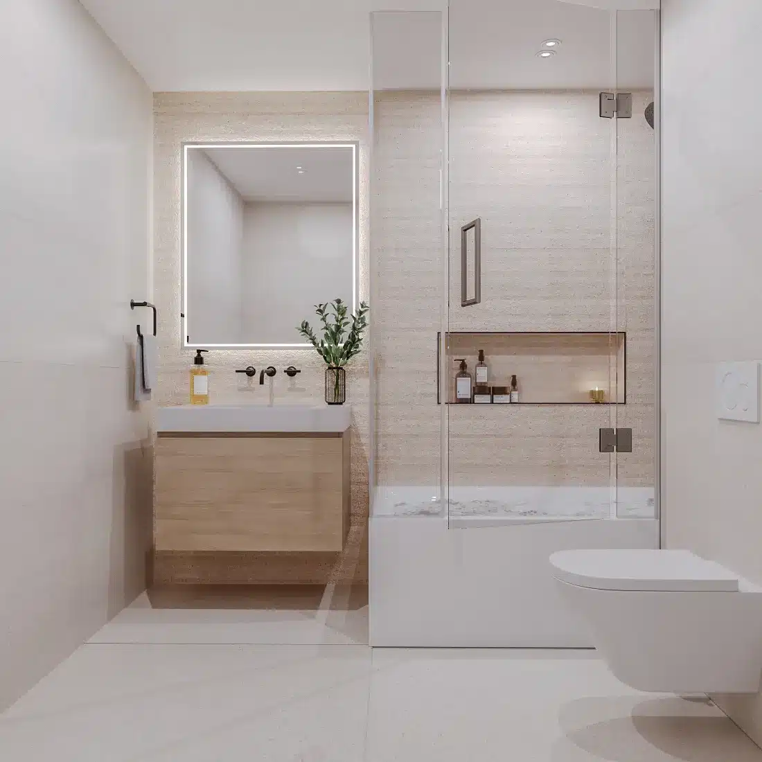 Piedmont tub bathroom — freestanding soaking tub in stone