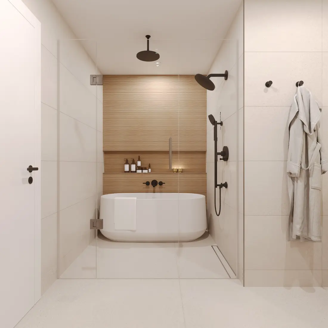 Piedmont primary bath — freestanding soaking tub in natural stone