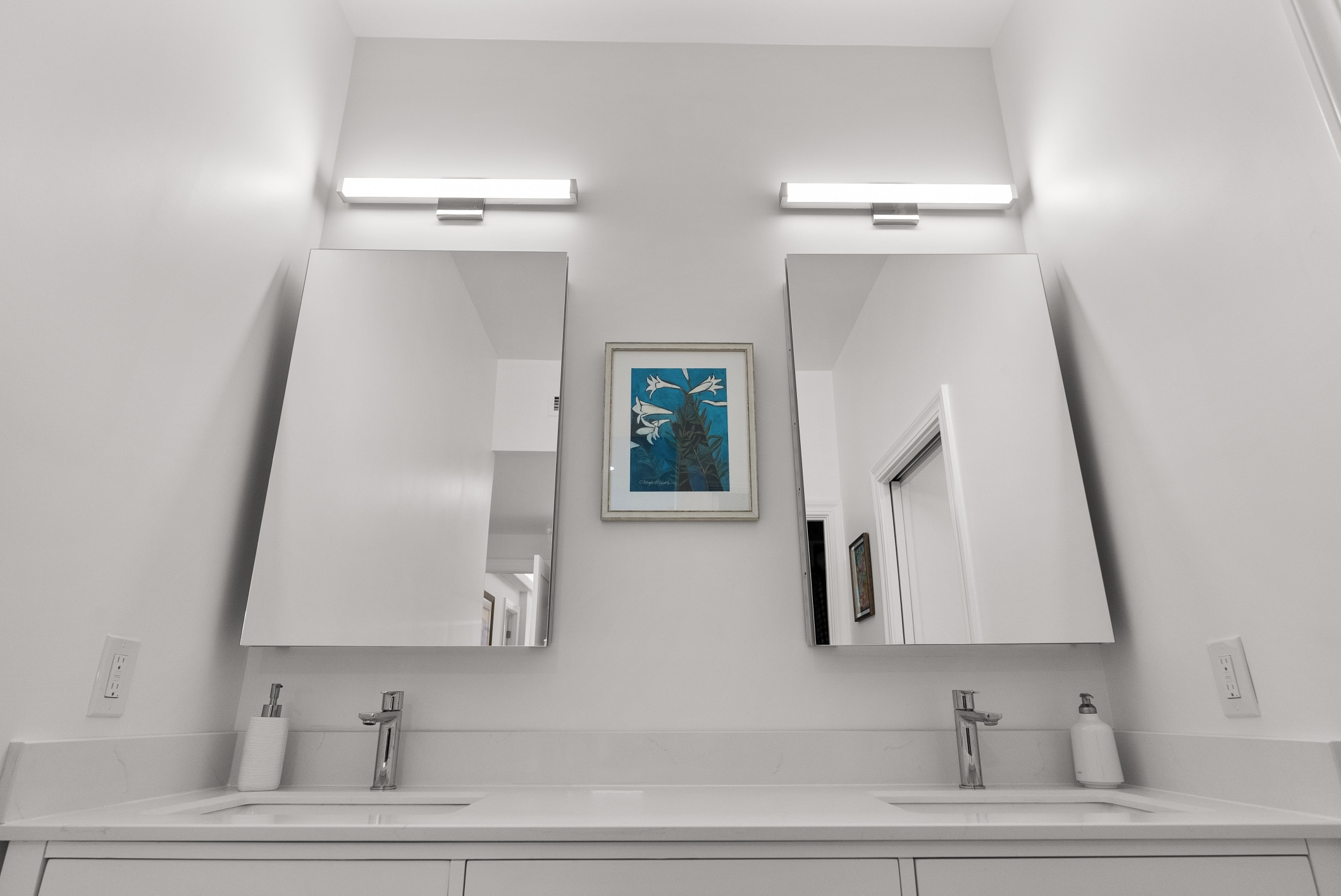 Lafayette bathroom remodel — double vanity with medicine-cabinet mirrors