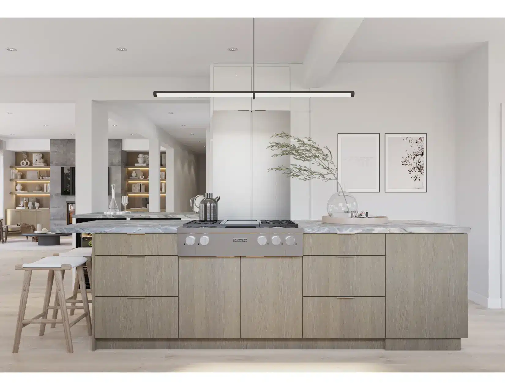 Pleasanton kitchen remodel — stone-topped island and custom cabinetry
