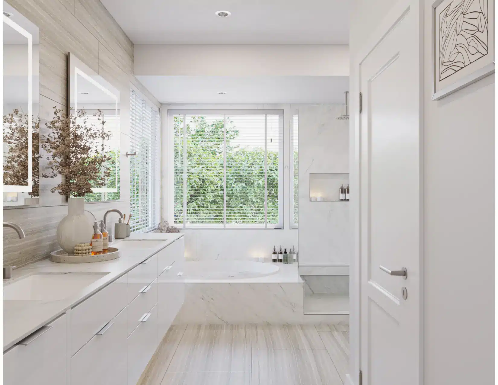 Pleasanton primary bath — double vanity and marble finishes